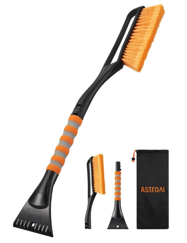 AstroAI 27 Snow Brush and Ice Scrapers for Car Windshield, Detachable Snow Scrapers with Ergonomic Foam Grip for Cars, Trucks, SUVs (Heavy Duty ABS, PVC Brush, Orange)
